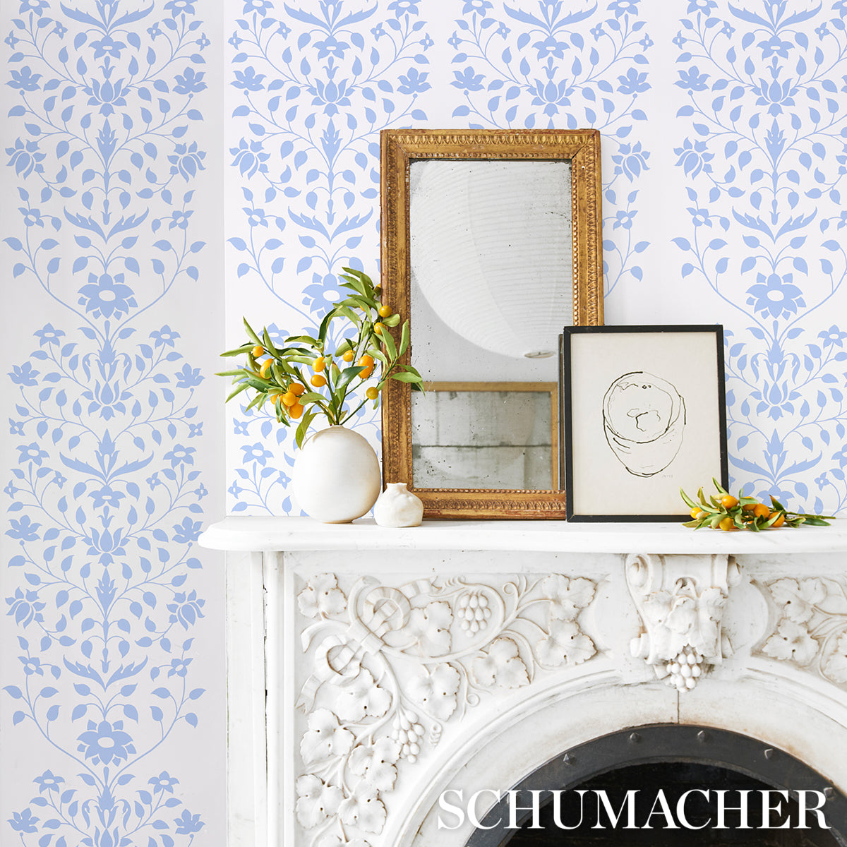 Schumacher Jaipur Mughal Flower Blue Wallpaper 5014460