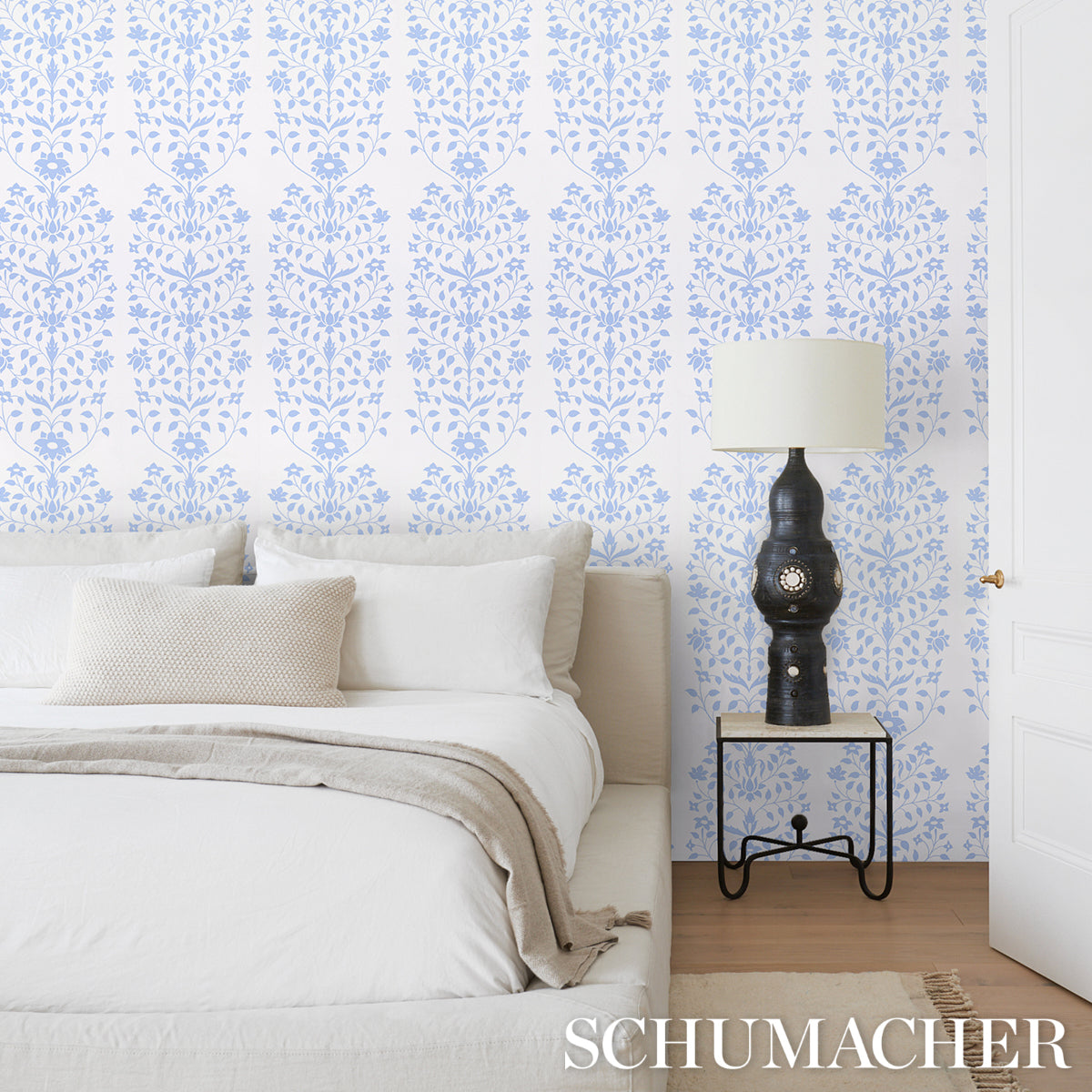 Schumacher Jaipur Mughal Flower Blue Wallpaper 5014460