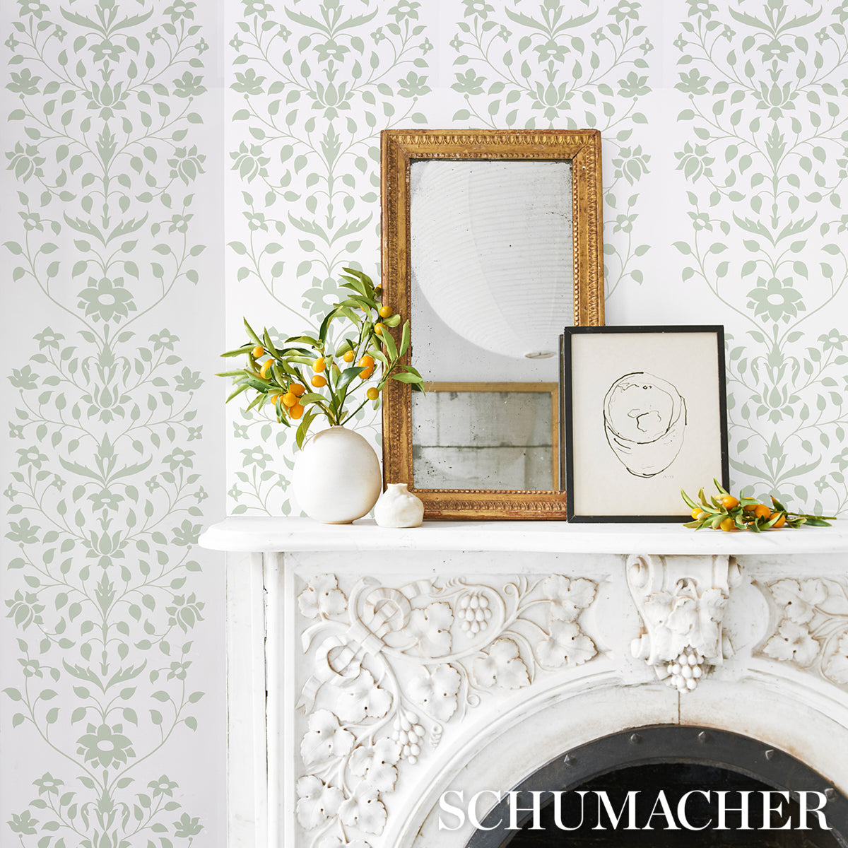 Schumacher Jaipur Mughal Flower Green Wallpaper 5014461