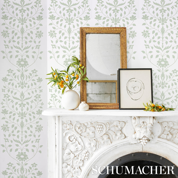 Schumacher Jaipur Mughal Flower Green Wallpaper 5014461