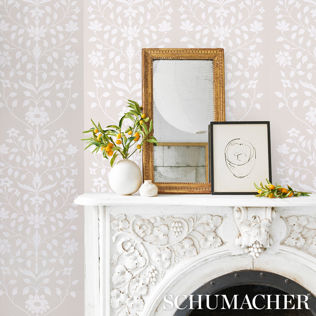 Schumacher Jaipur Mughal Flower Neutral Wallpaper 5014462