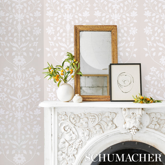 Schumacher Jaipur Mughal Flower Neutral Wallpaper Sample 5014462