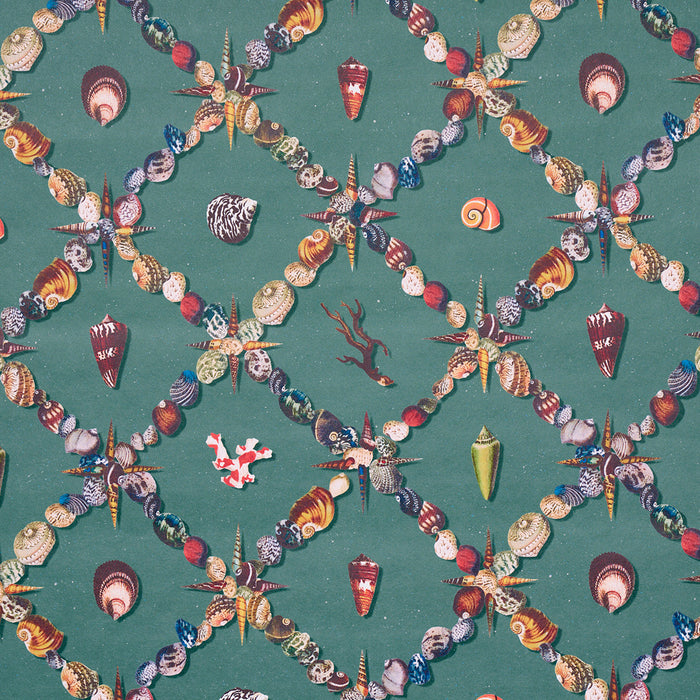 Schumacher Grotto Treillage Multi On Teal Wallpaper 5014490