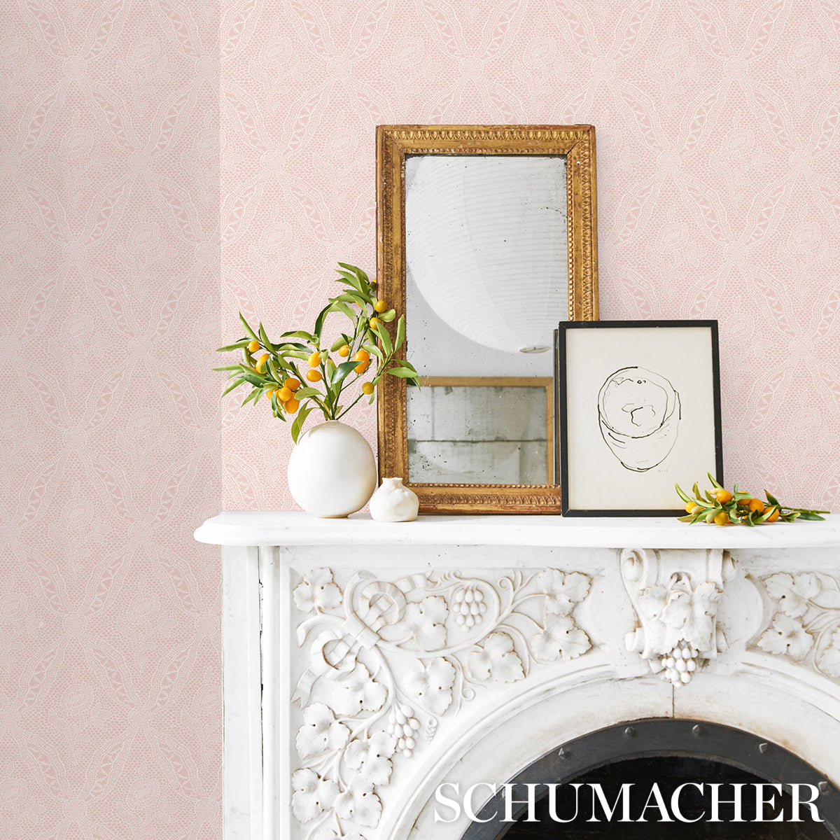 Schumacher Cosette Lace Blush Wallpaper 5014720