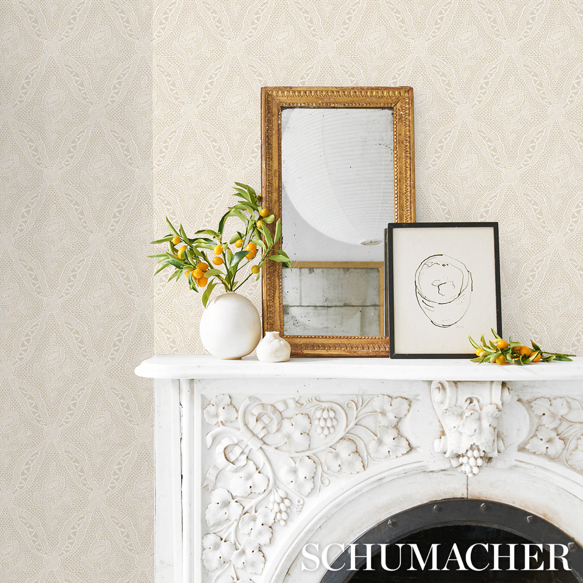 Schumacher Cosette Lace Sand Wallpaper 5014721