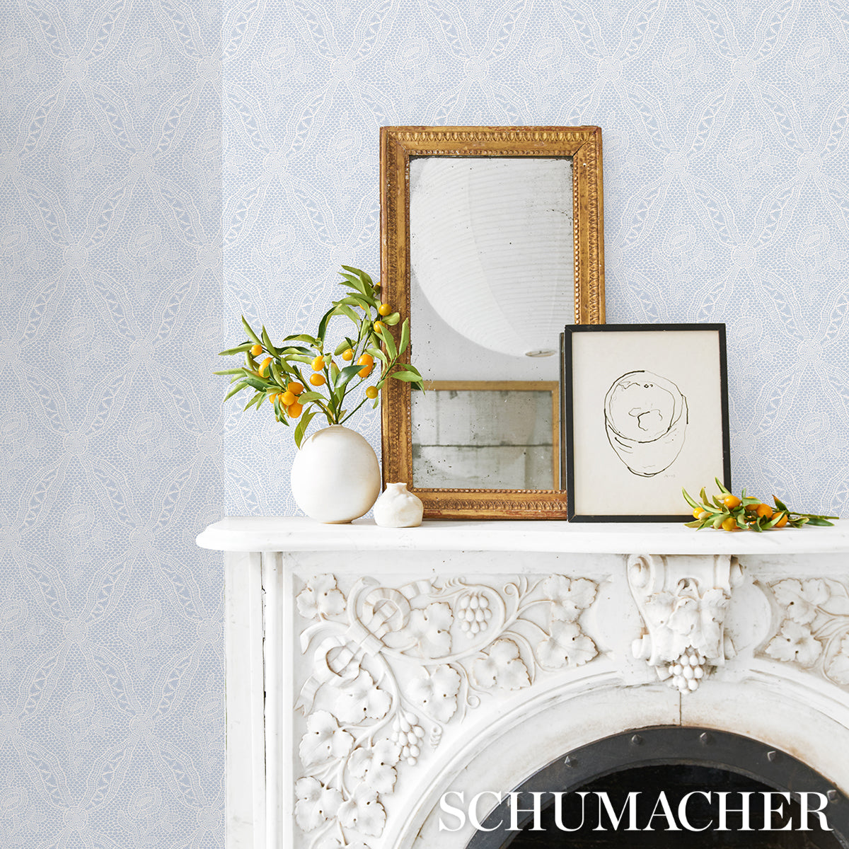 Schumacher Cosette Lace Cornflower Wallpaper 5014722