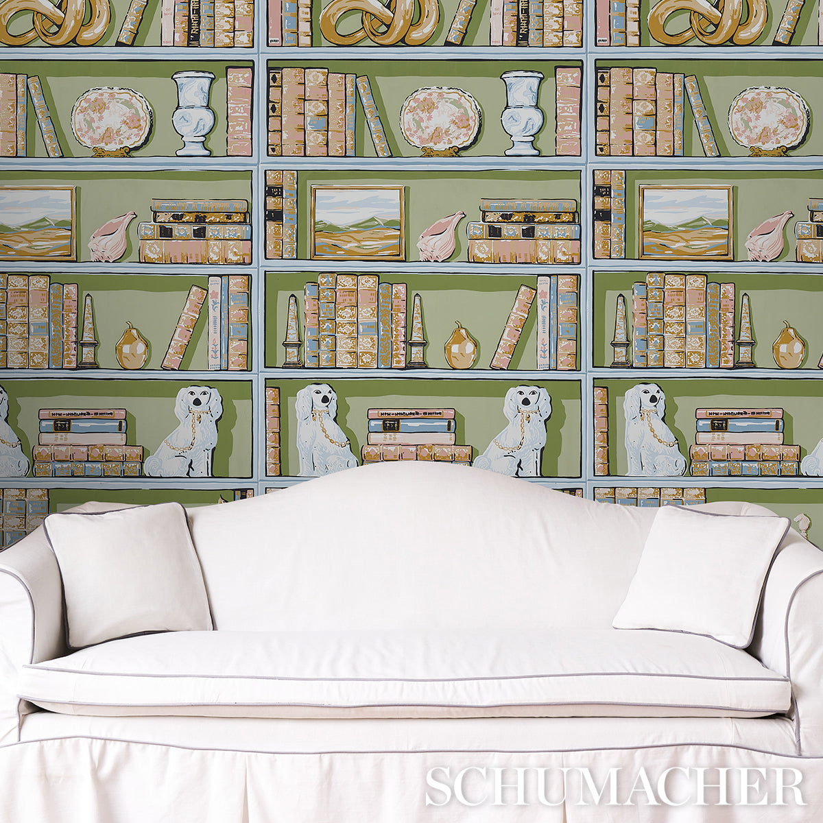 Schumacher Natalie’S Library Celadon Wallpaper 5014730