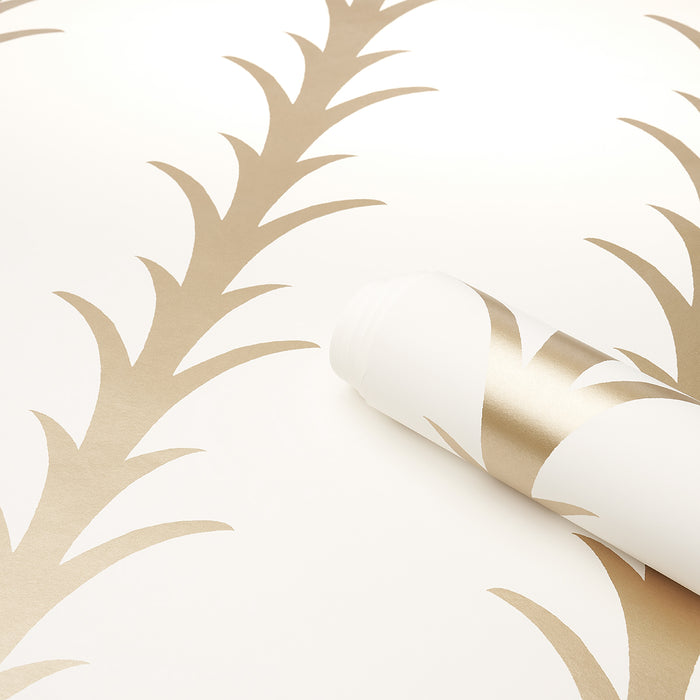 Schumacher Acanthus Stripe Gold On Ivory Wallpaper 5014772