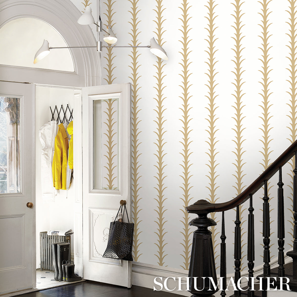 Schumacher Acanthus Stripe Gold On Ivory Wallpaper 5014772