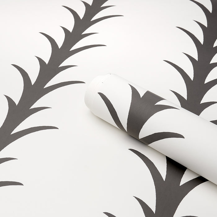 Schumacher Acanthus Stripe Carbon On Ivory Wallpaper 5014773