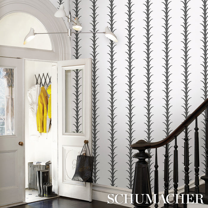 Schumacher Acanthus Stripe Carbon On Ivory Wallpaper 5014773