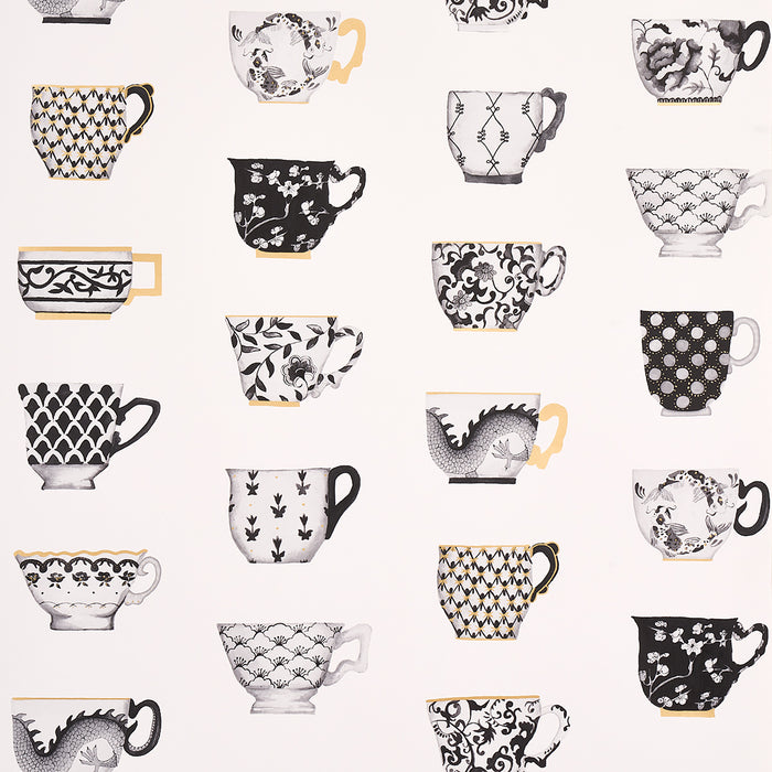 Schumacher Onie's Teacups Ink Wallpaper 5014780