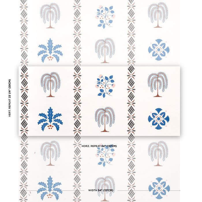 Schumacher Willard House Stencil Blue Wallpaper Sample 5014840