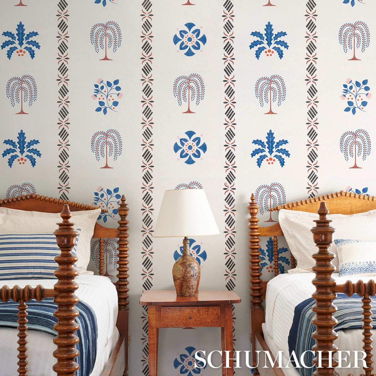 Schumacher Willard House Stencil Blue Wallpaper 5014840