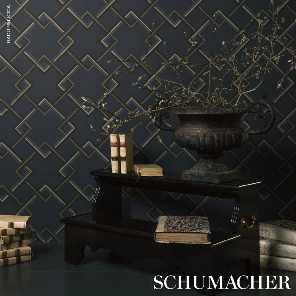 Schumacher Mah Jong River Blue Wallpaper Sample 5014931