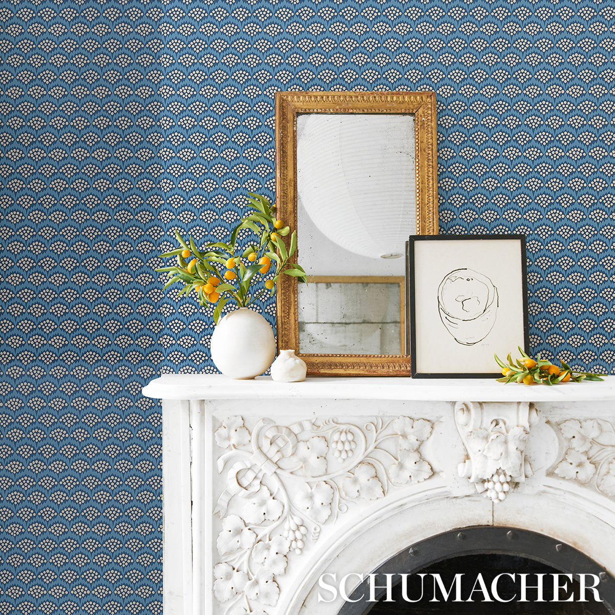 Schumacher Pollen French Blue Wallpaper 5014960