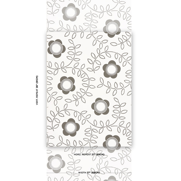 Schumacher Tudor Rose Charcoal White Wallpaper 5015100