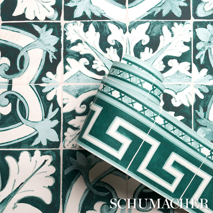 Schumacher Azulejos Emerald Wallpaper 5015121