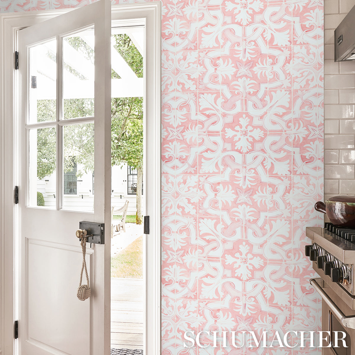 Schumacher Azulejos Pink Wallpaper 5015122