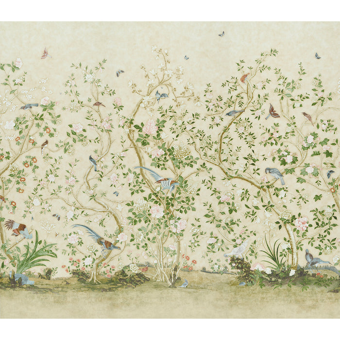 Schumacher Les Oiseaux Panel Set Parchment Wallpaper Sample 5015155