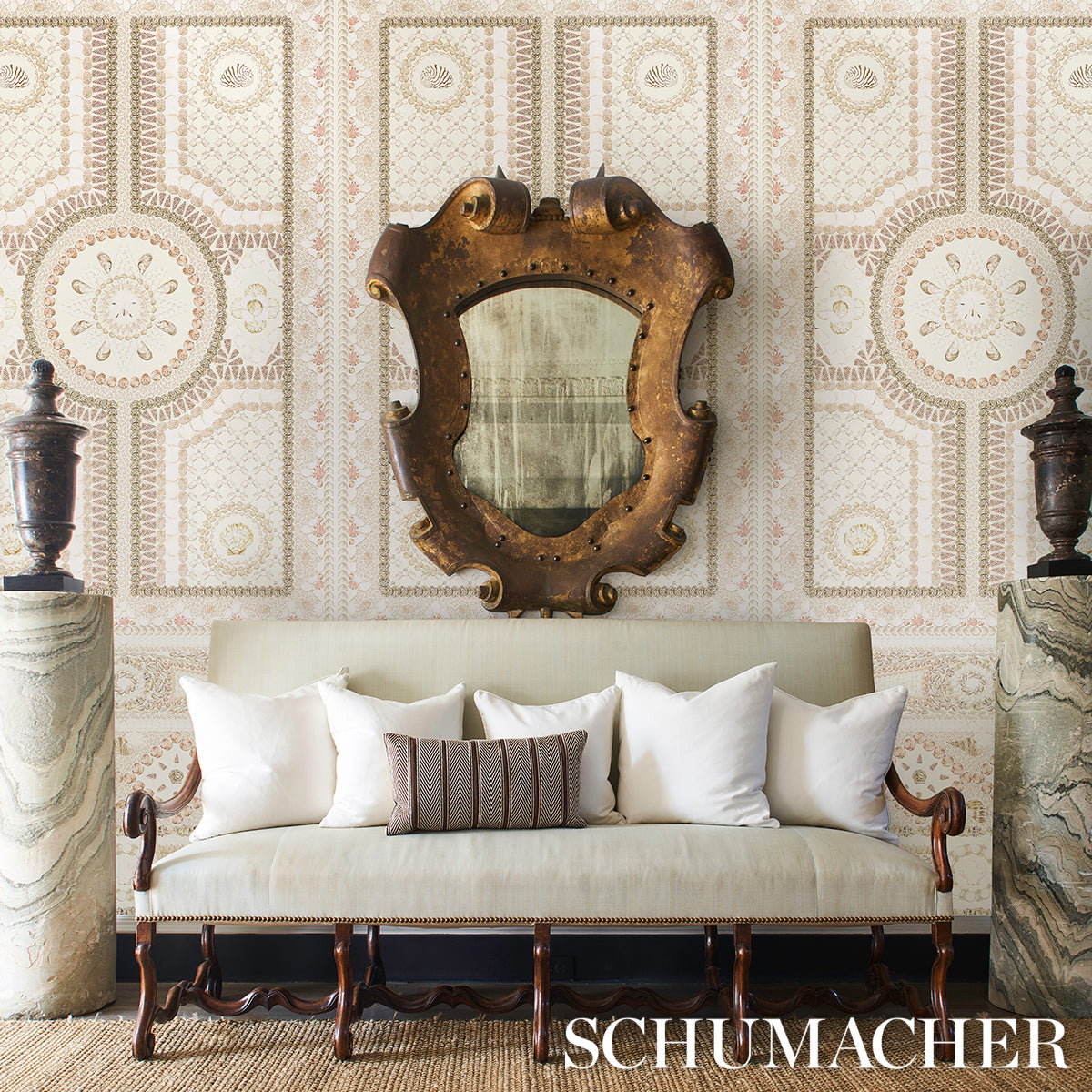 Schumacher Shell Grotto Panel A Sand Wallpaper 5015161