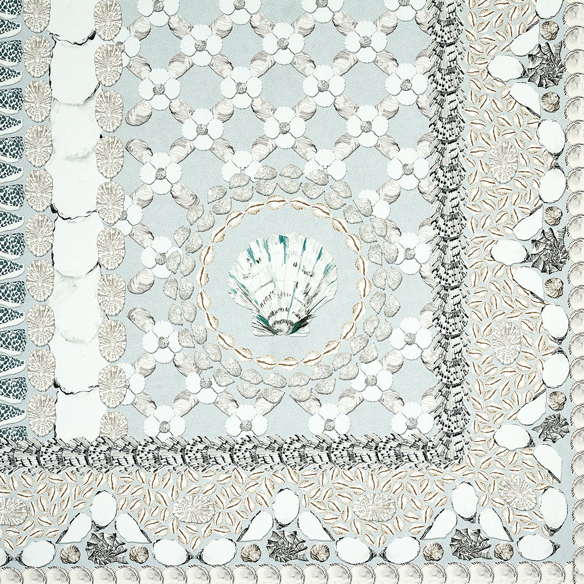 Schumacher Shell Grotto Panel A Seafoam Wallpaper 5015164