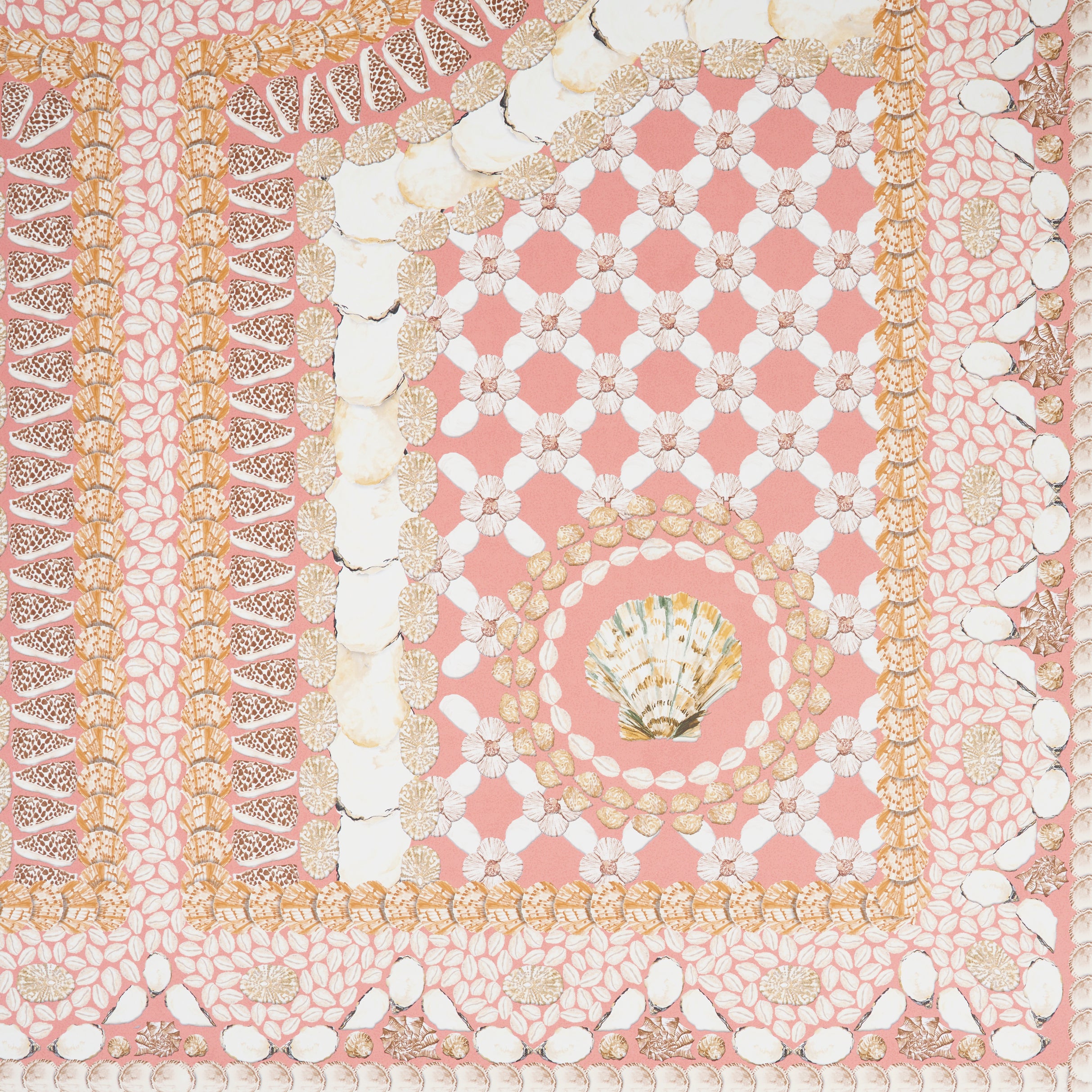 Schumacher Shell Grotto Panel A Coral Wallpaper 5015166