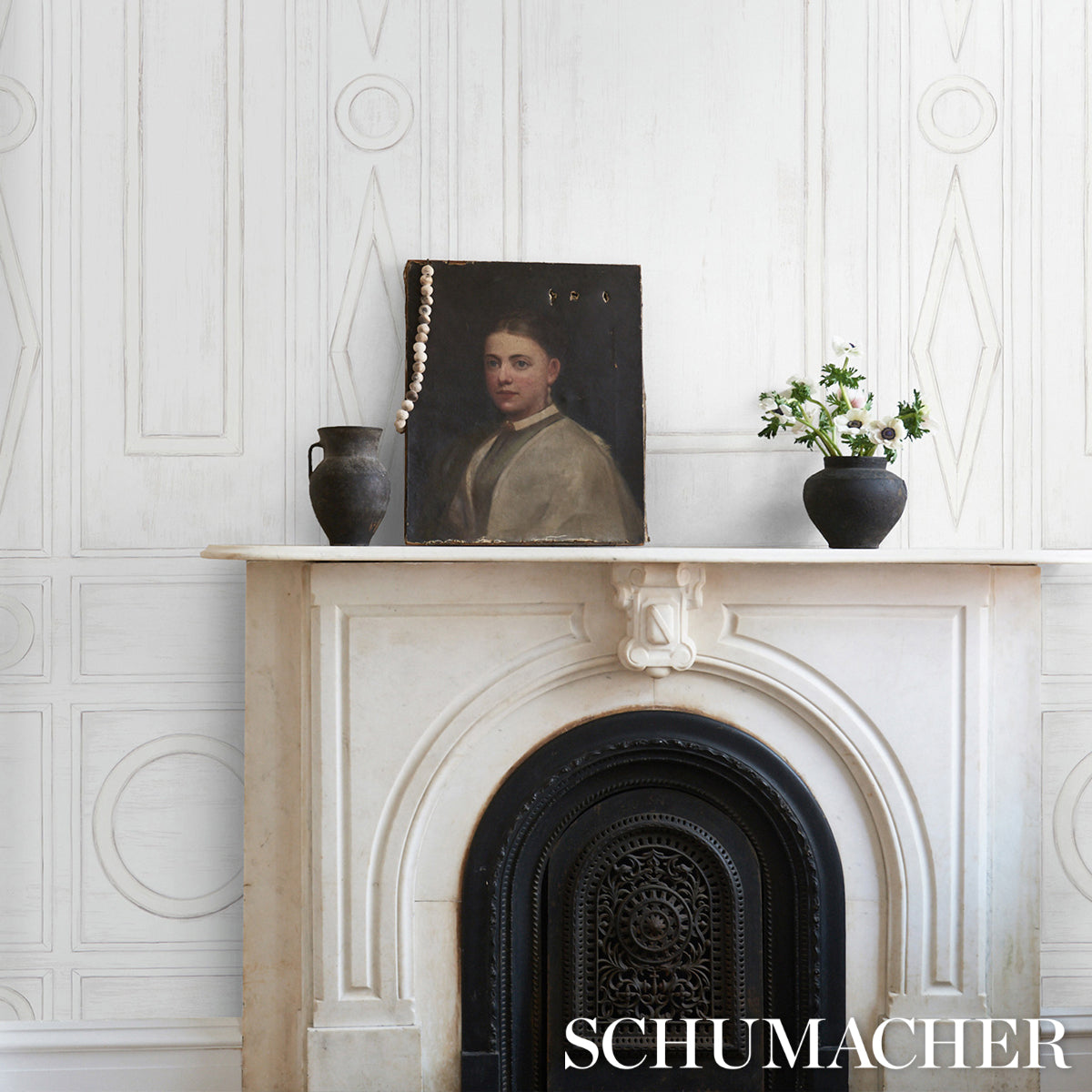 Schumacher Swedish Manor Panel A White Wallpaper 5015170