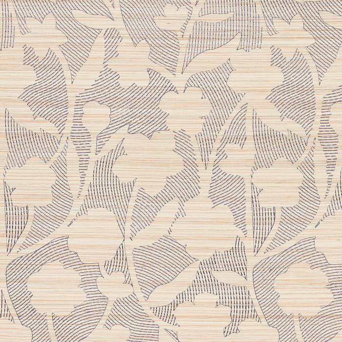 Schumacher Kantha Embroidered Flower Sisal Carbon Wallpaper Sample 5015180