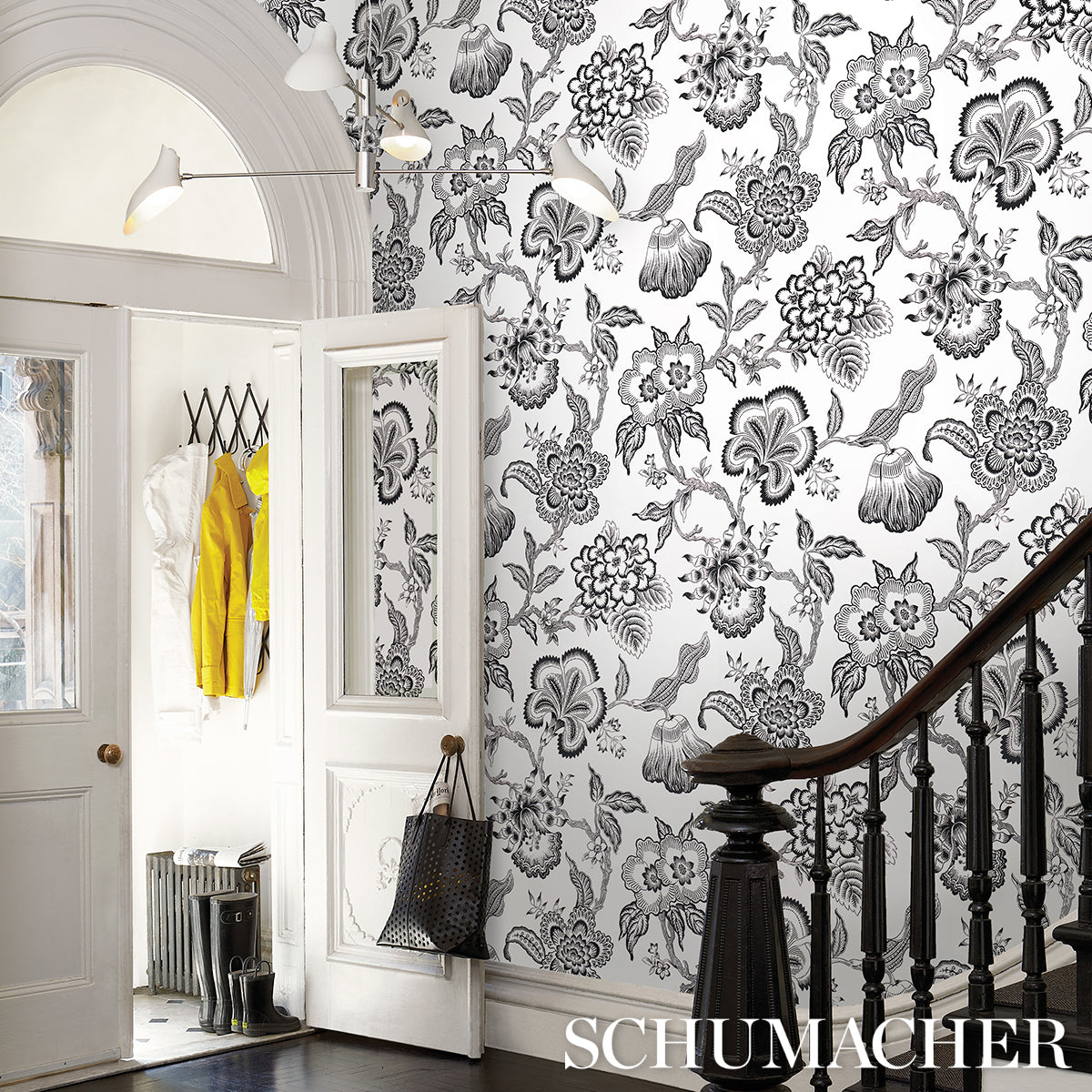 Schumacher Hothouse Flowers Silhouette Black And White Wallpaper 5015323