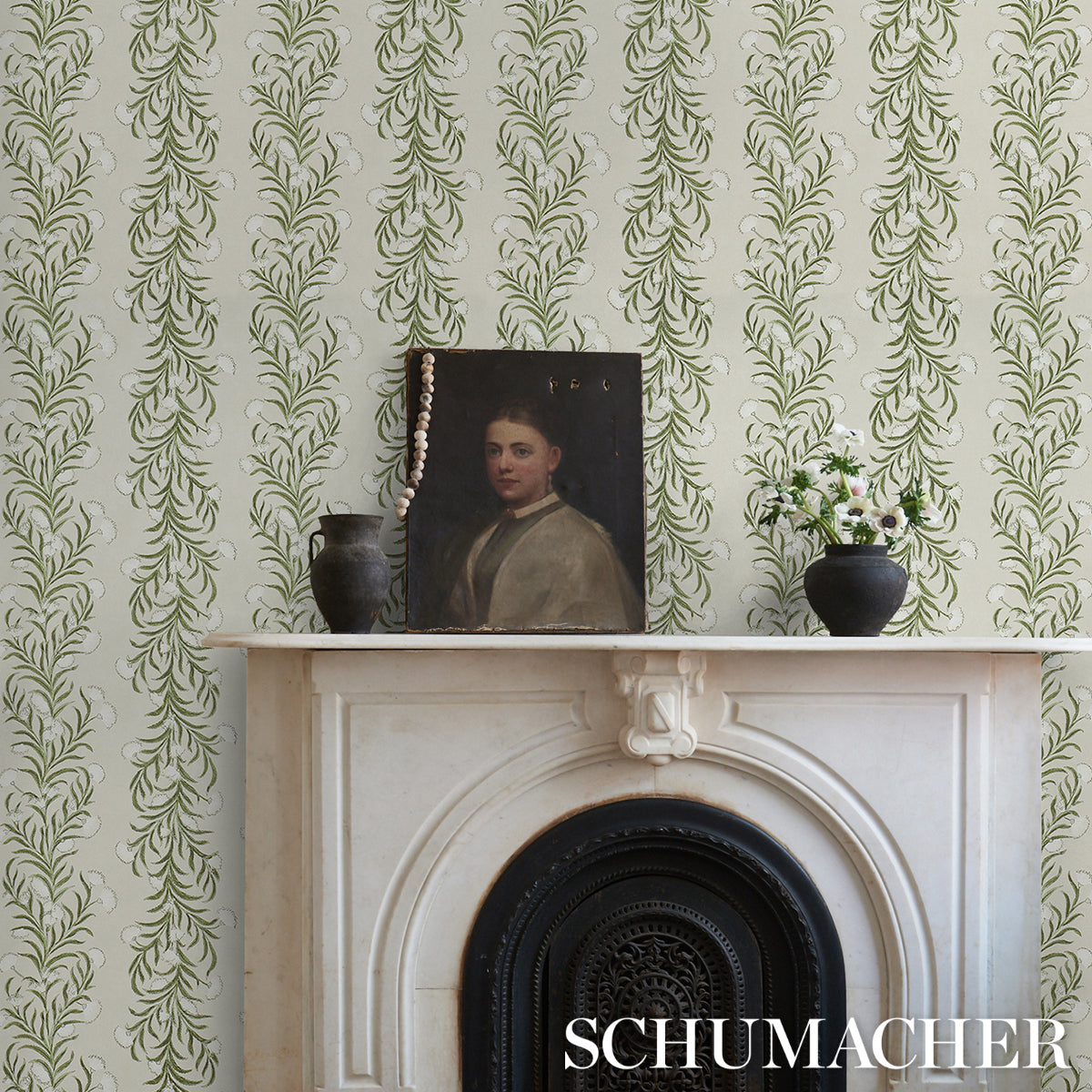 Schumacher Tasmanian Mimosa Ivory & Green Wallpaper 5015362