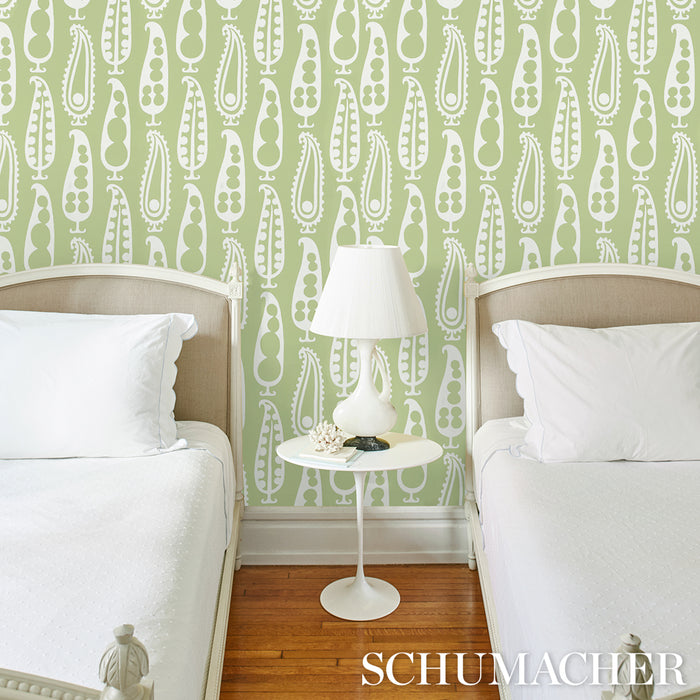 Schumacher Paisley Peas Green Wallpaper 5015381