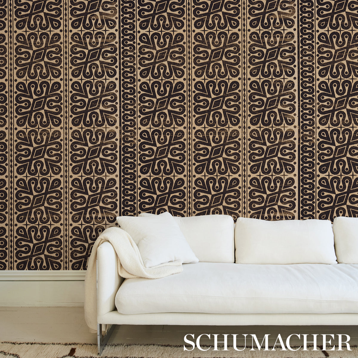 Schumacher Borneo Grasscloth Black Wallpaper 5015412