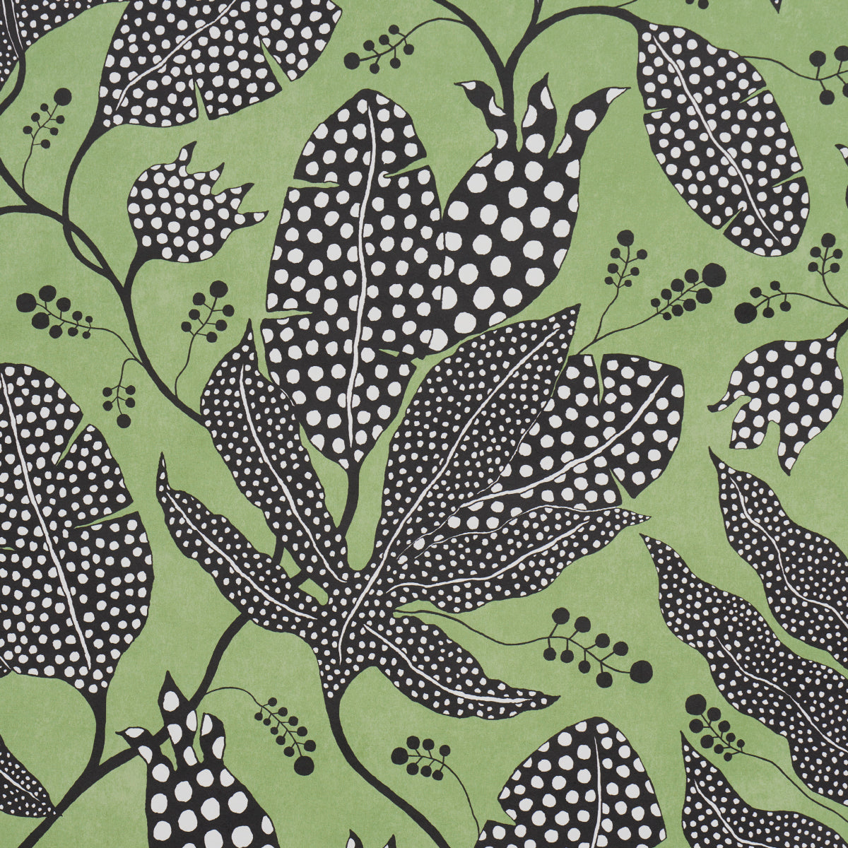 Schumacher Polka Dot Jungle Black & Green Wallpaper 5015460