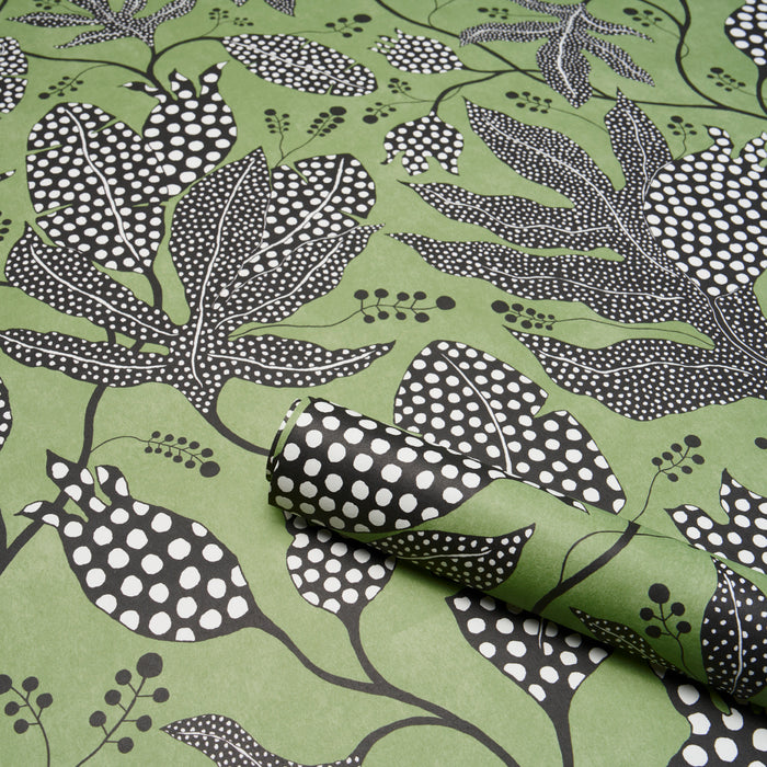 Schumacher Polka Dot Jungle Black & Green Wallpaper 5015460