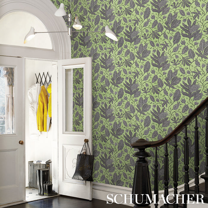 Schumacher Polka Dot Jungle Black & Green Wallpaper 5015460