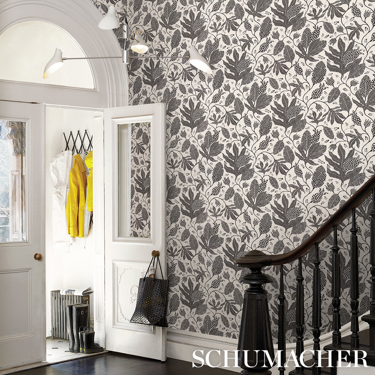 Schumacher Polka Dot Jungle Black & Cream Wallpaper 5015462