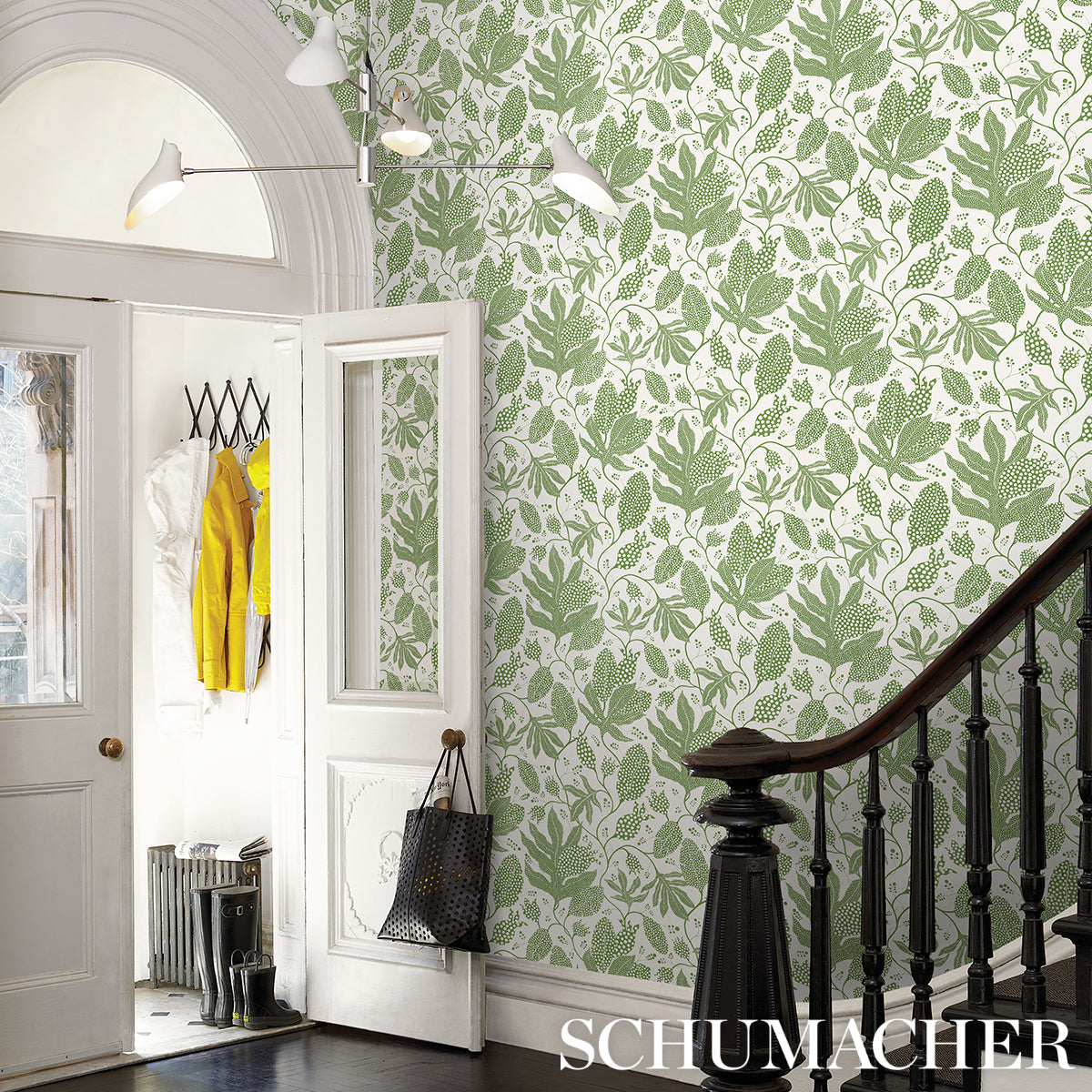 Schumacher Polka Dot Jungle Green & Ivory Wallpaper 5015463