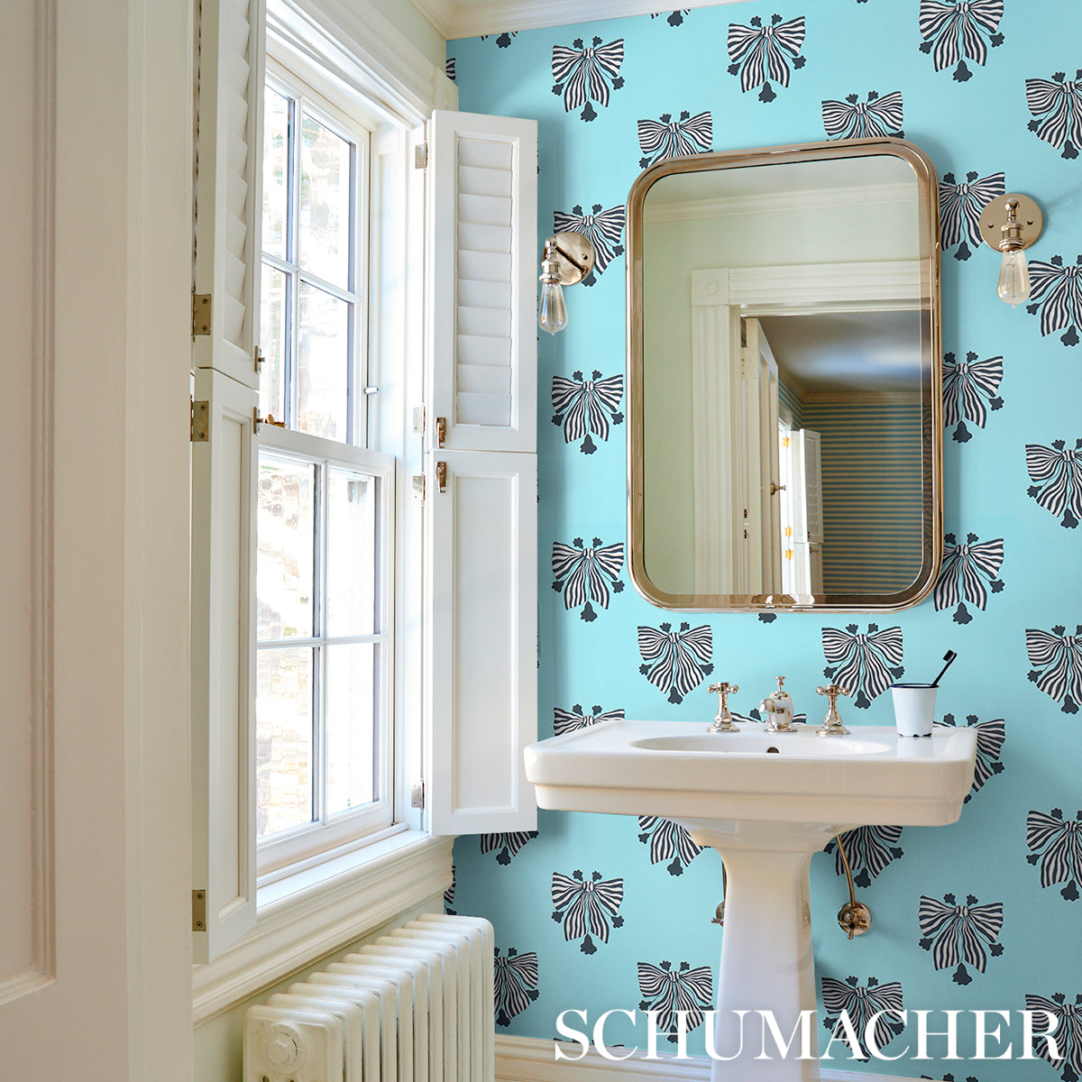 Schumacher Bow-Wow-Wow Aqua Wallpaper 5015470