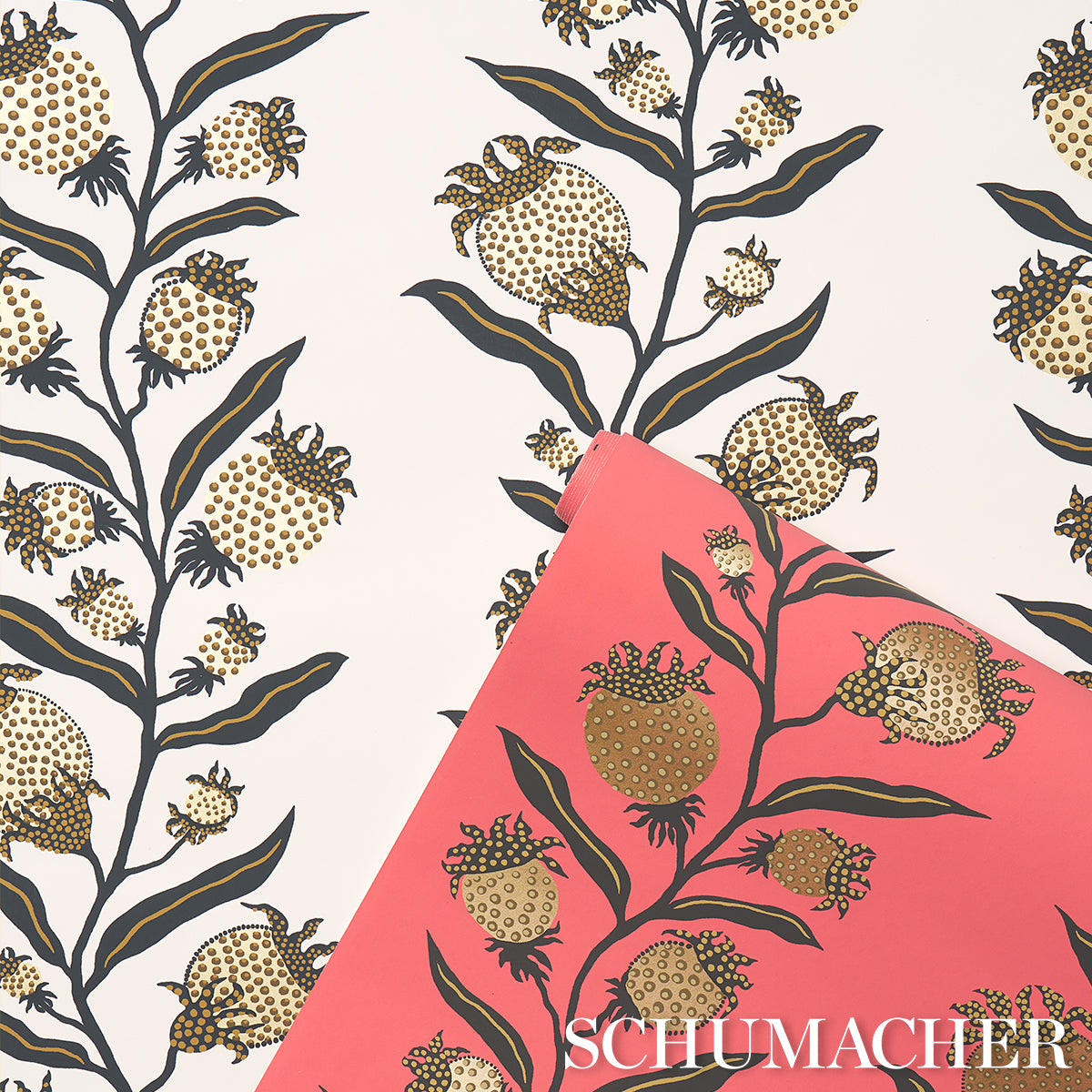 Schumacher Thistle Vine Red & Gold Wallpaper 5015480