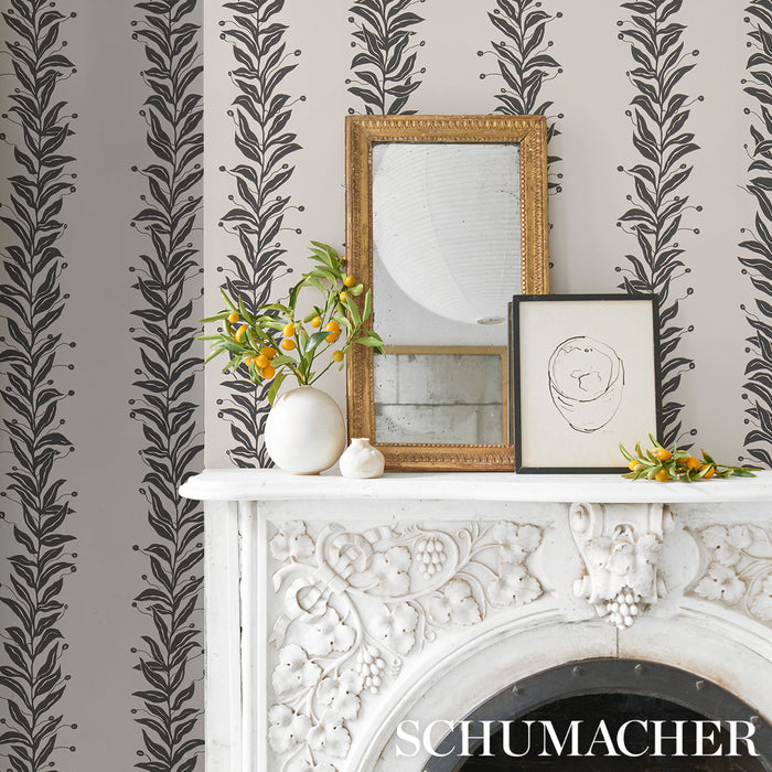 Schumacher Tendril Stripe Black & Cream Wallpaper 5015490