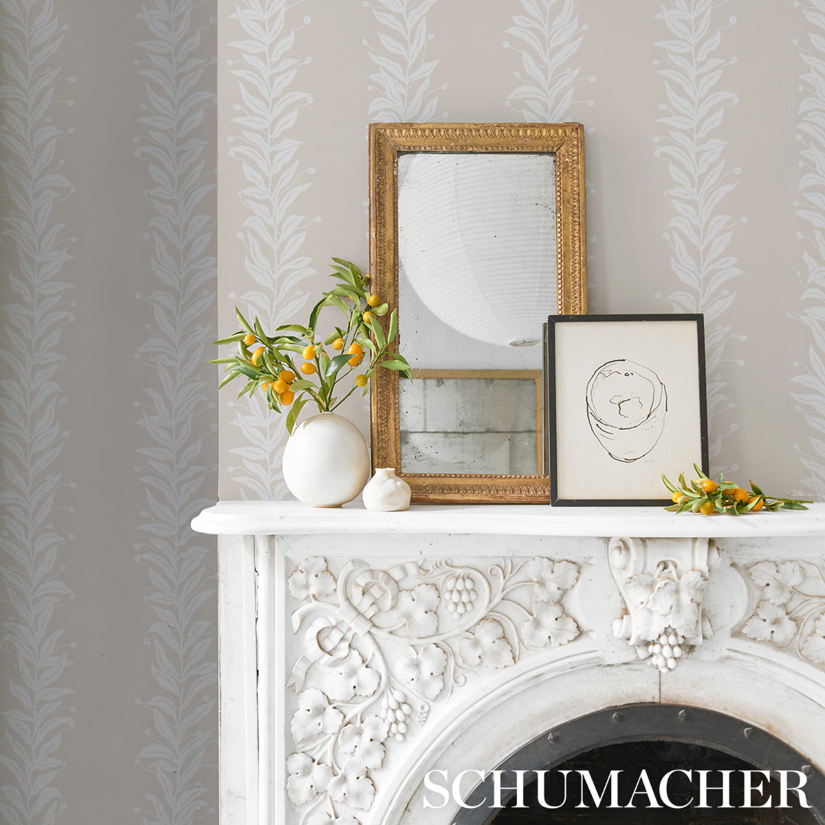 Schumacher Tendril Stripe Natural Wallpaper 5015491