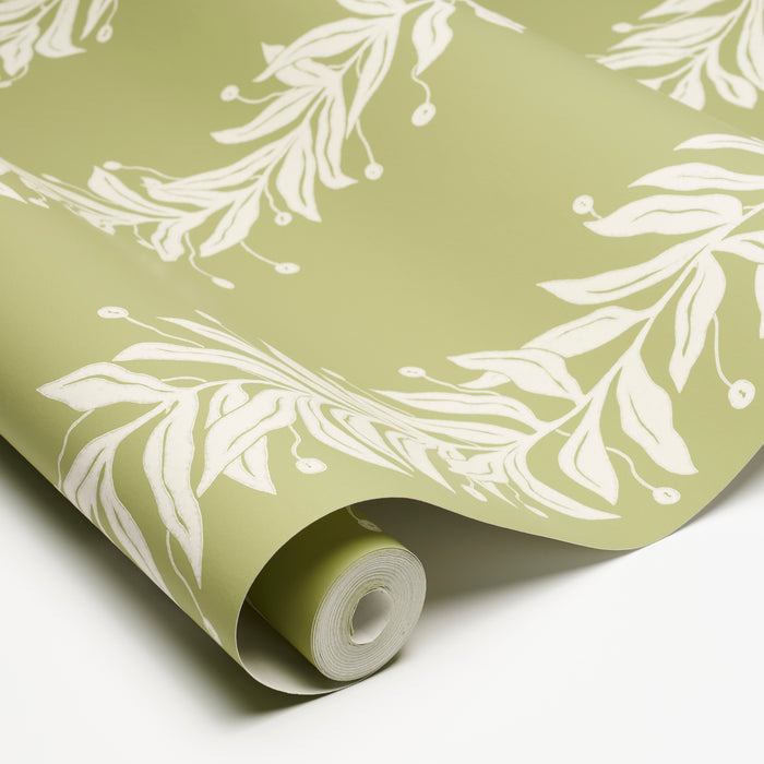 Schumacher Tendril Stripe Olive Wallpaper 5015492