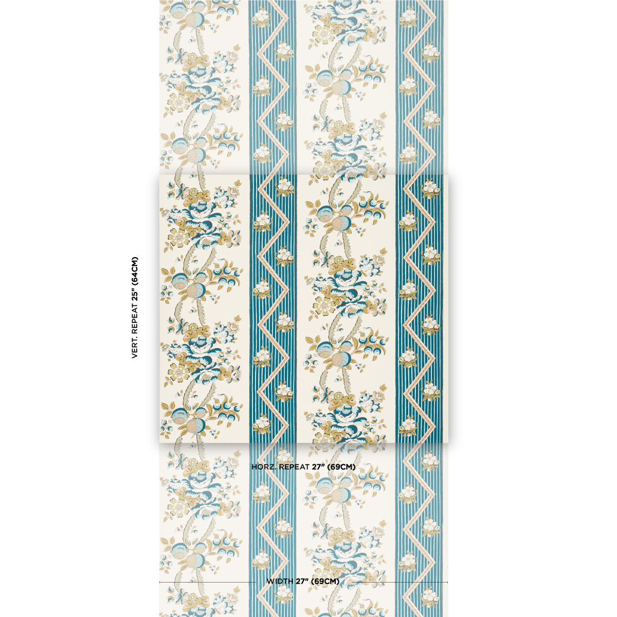 Schumacher Sylvain Floral Stripe Teal Wallpaper 5015540