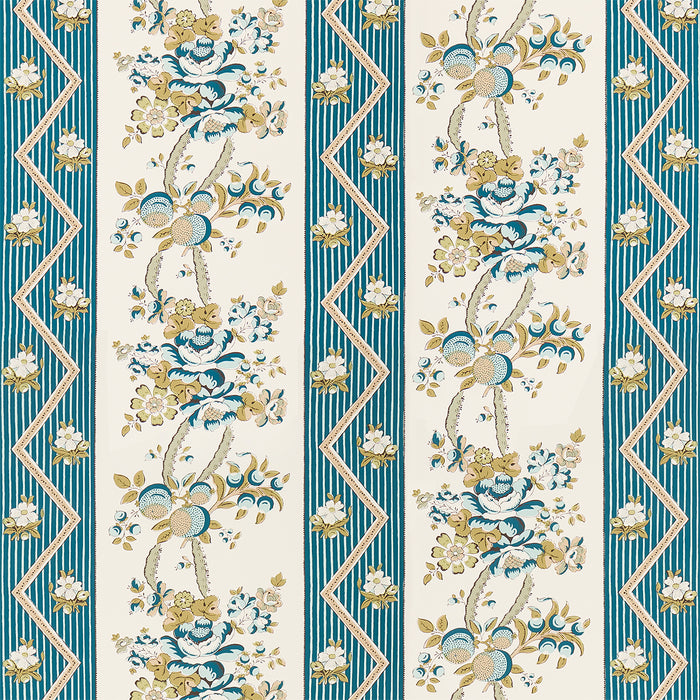 Schumacher Sylvain Floral Stripe Teal Wallpaper 5015540