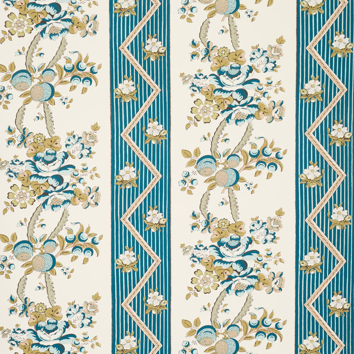 Schumacher Sylvain Floral Stripe Teal Wallpaper 5015540