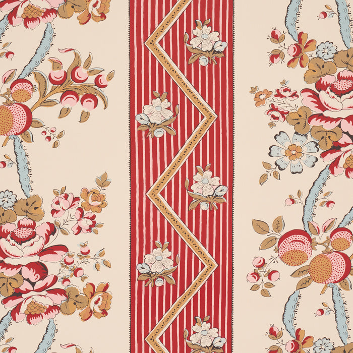 Schumacher Sylvain Floral Stripe Rouge Wallpaper 5015541