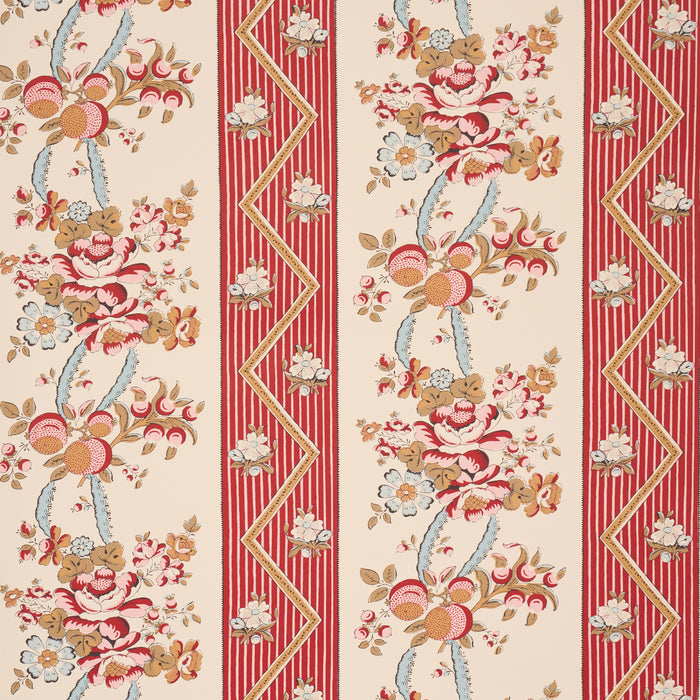 Schumacher Sylvain Floral Stripe Rouge Wallpaper 5015541