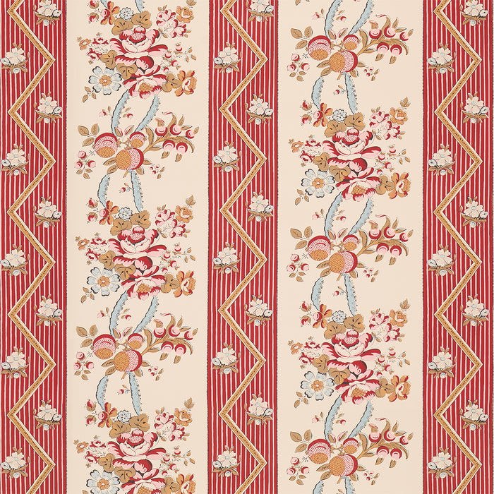 Schumacher Sylvain Floral Stripe Rouge Wallpaper 5015541