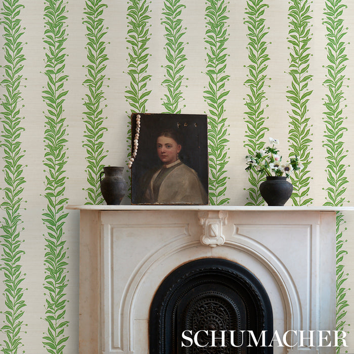 Schumacher Tendril Stripe Sisal Olive Wallpaper 5015560